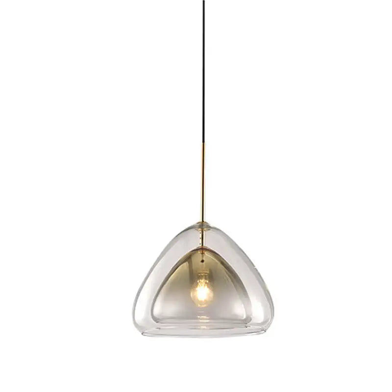 Decorbites nordic double glass cone pendant light fixture with triangular glass shade brass rod and exposed bulb