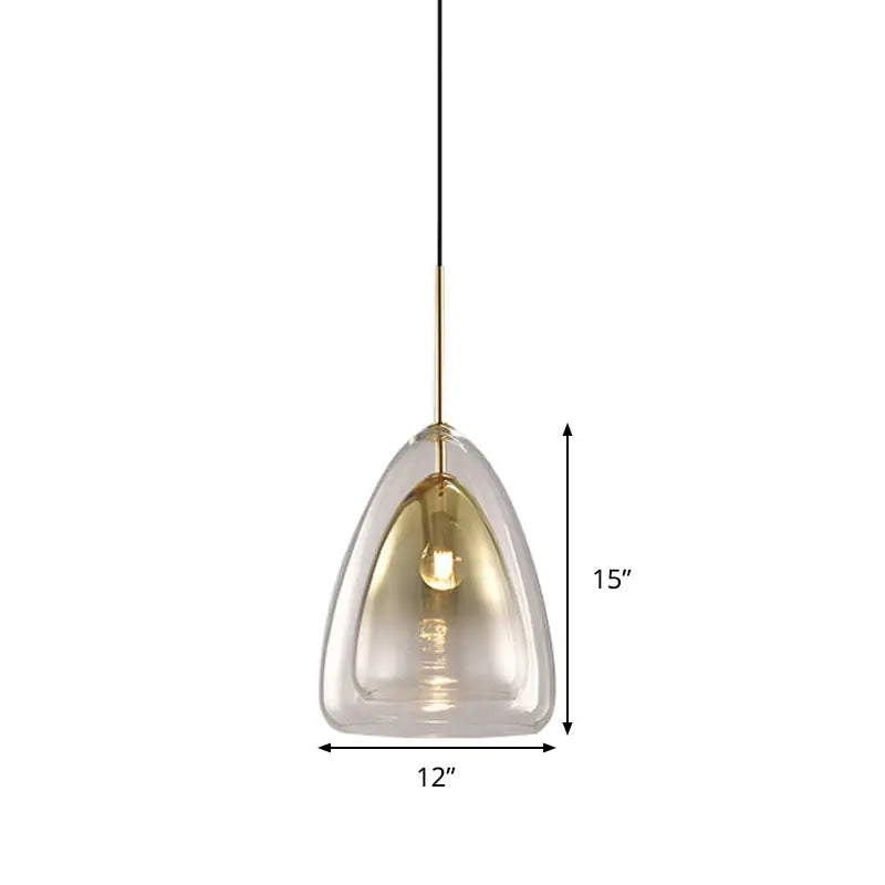 DecorBites™ nordic double glass cone pendant light fixture with clear glass shade and gold metal accents chandelier