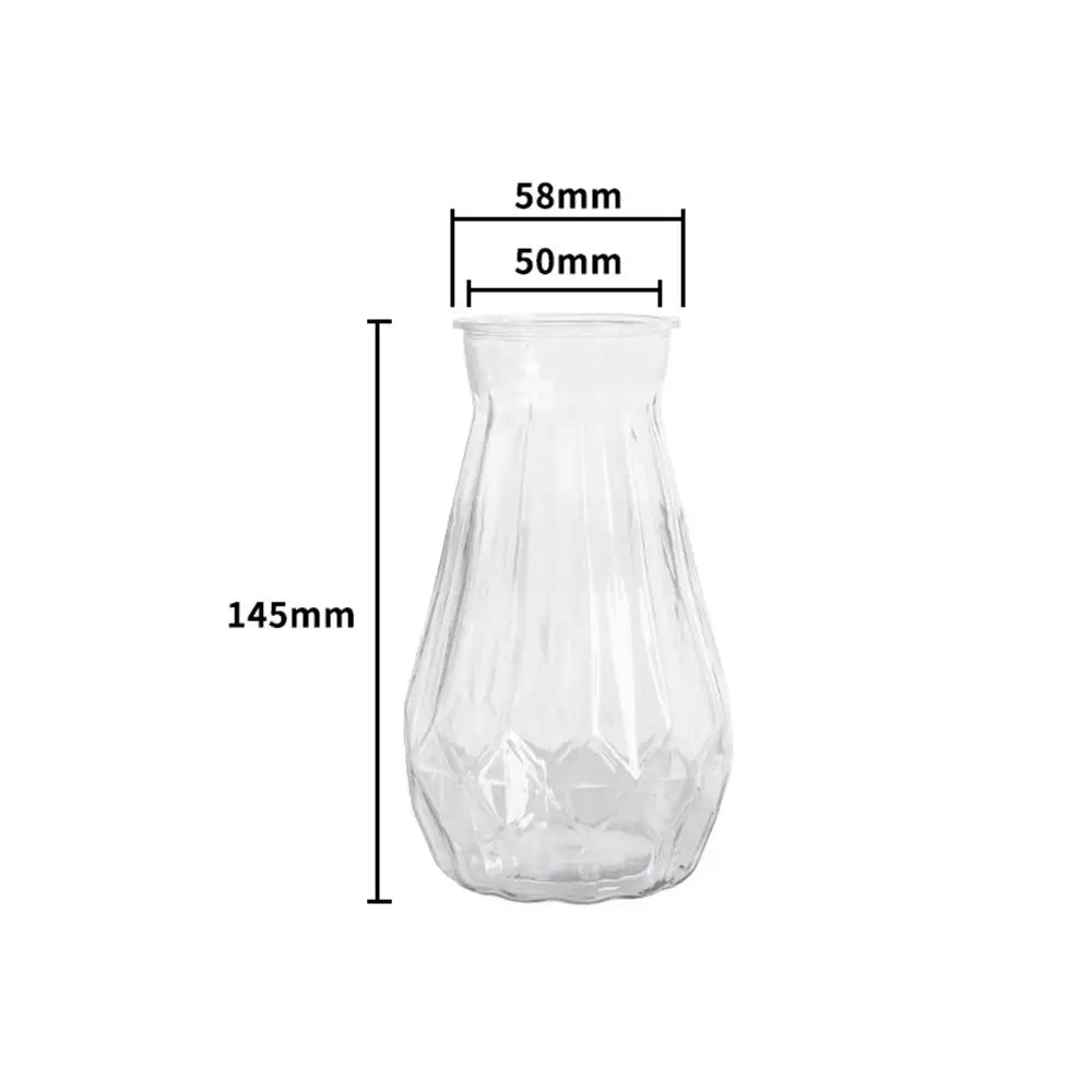 Clear glass DecorBites™ nordic flower vase with faceted geometric design for modern home decor measuring 145mm tall