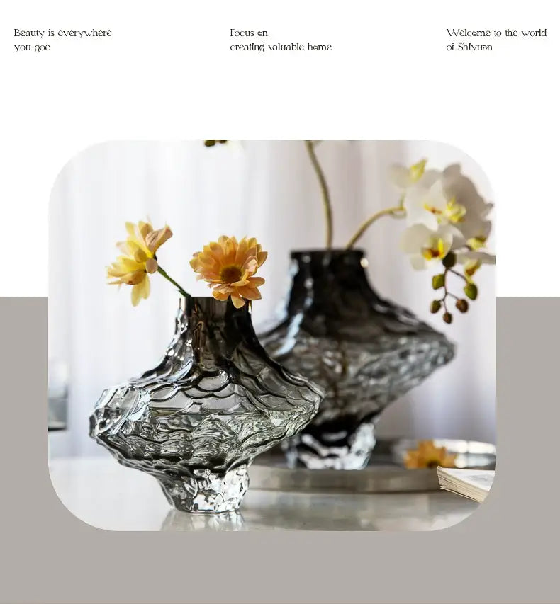 DecorBites™ nordic frosting glass vase with dark honeycomb pattern and reflective textured surface for modern decor