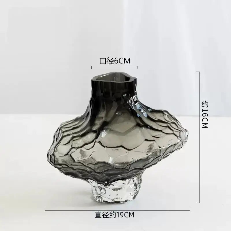 DecorBites Nordic Frosting glass vase in sleek dark gray with textured organic design and faceted base for modern decor