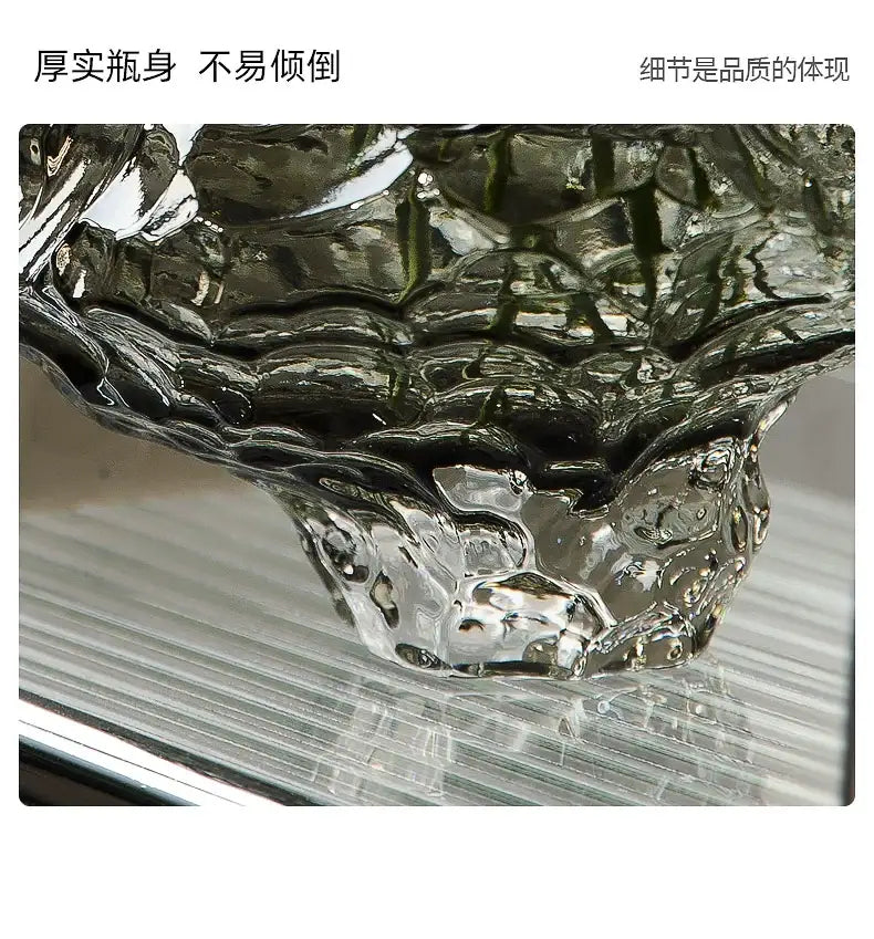 DecorBites™ nordic frosting glass vase in dark green textured glass with rippled surface and thick sculpted base