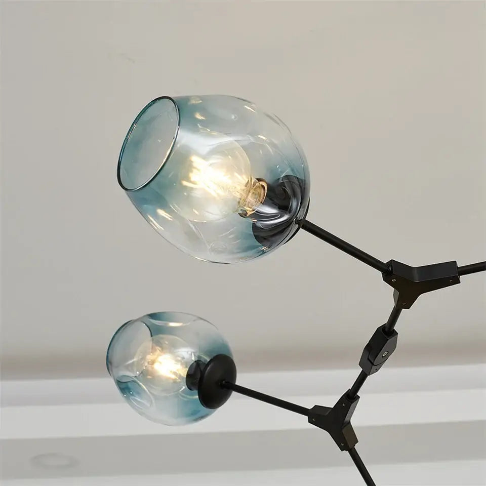 Decorbites™ nordic glass ball led chandelier with modern blue gradient glass globe and black metal arms and joints