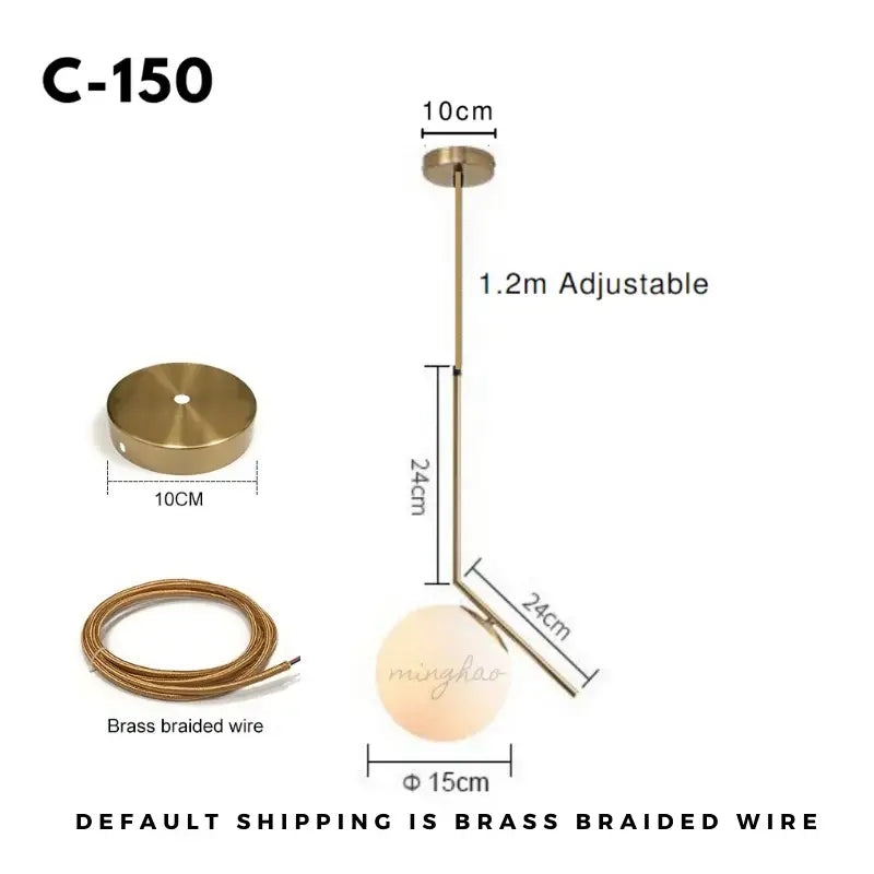 Decorbites™ nordic glass ball pendant light with frosted glass ball shade gold-toned brass and adjustable length