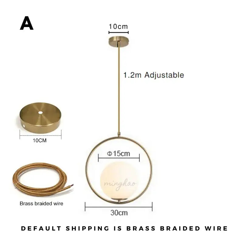 Decorbites™ nordic glass ball pendant light with minimalist brass frame frosted glass shade and adjustable suspension wire