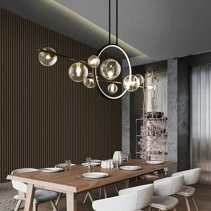 DecorBites nordic glass bubble led chandelier with sleek black metal frame and warm glowing bulbs for modern decor