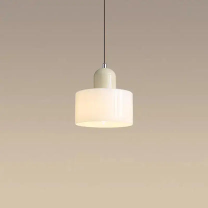 Cream-colored cream-colored cylindrical pendant light with frosted glass shade and metallic top nordic glass chandelier