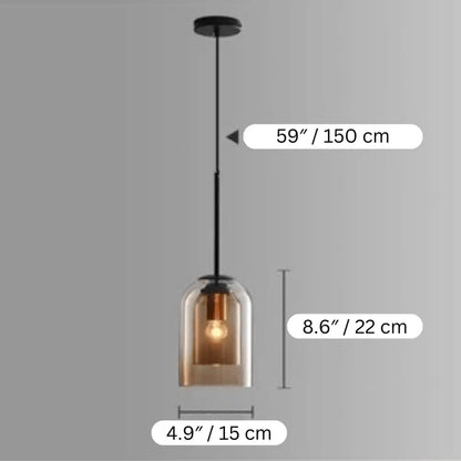 DecorBites™ nordic glass pendant lighting with a sleek black metal rod and amber-tinted bell-shaped glass pendant