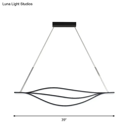 DecorBites™ Nordic LED black and silver linear pendant light with metallic leaf-like design and warm white led lightbulb