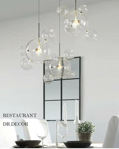 Decorbites™ nordic led bubble chandelier featuring clear glass bubble pendant lights with gold-toned fixtures