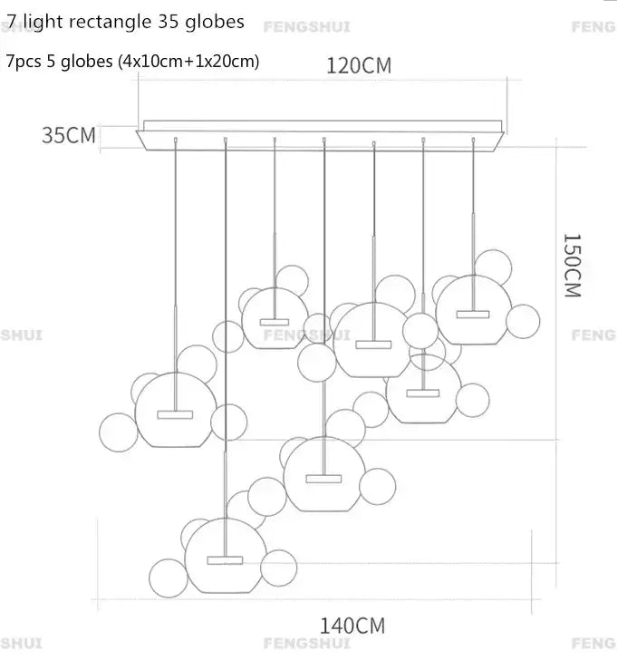 DecorBites™ nordic led chandelier with geometric rectangular mount and asymmetrical globe cluster for living room decor led lighting