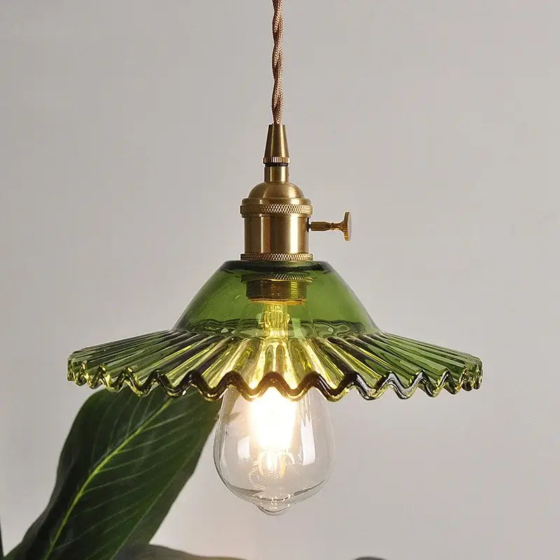 Decorbites™ nordic led pendant light with green glass shade brass socket and twisted chain cord hanging fixture