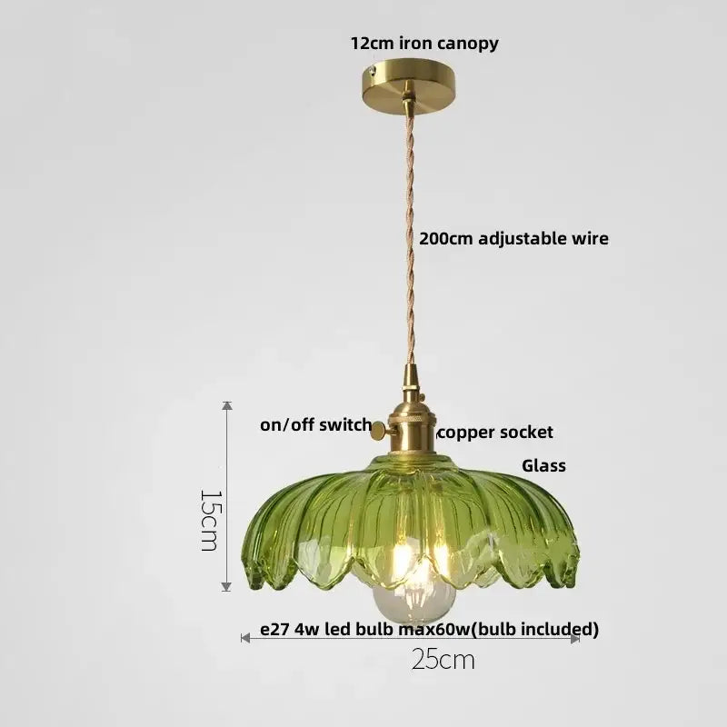 DecorBites Nordic led pendant light with green glass shade brass canopy copper socket and adjustable chain cord