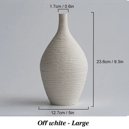 Off-white ceramic vase with textured ribbed surface and slender neck decorbites™ nordic luxury ceramic vase for home décor
