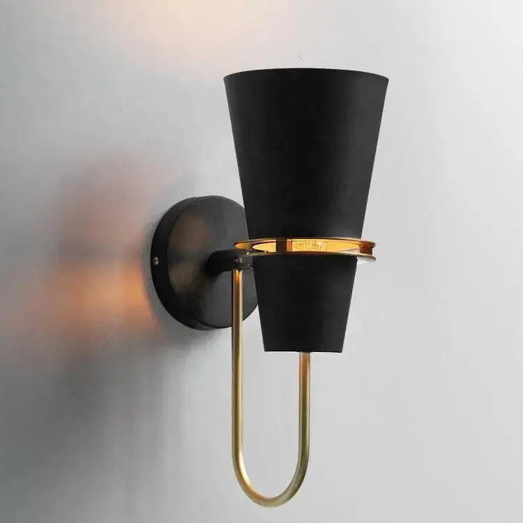 Decorbites™ nordic minimalist wall lamp black conical wall lamp with brass u-shaped arm and accent ring