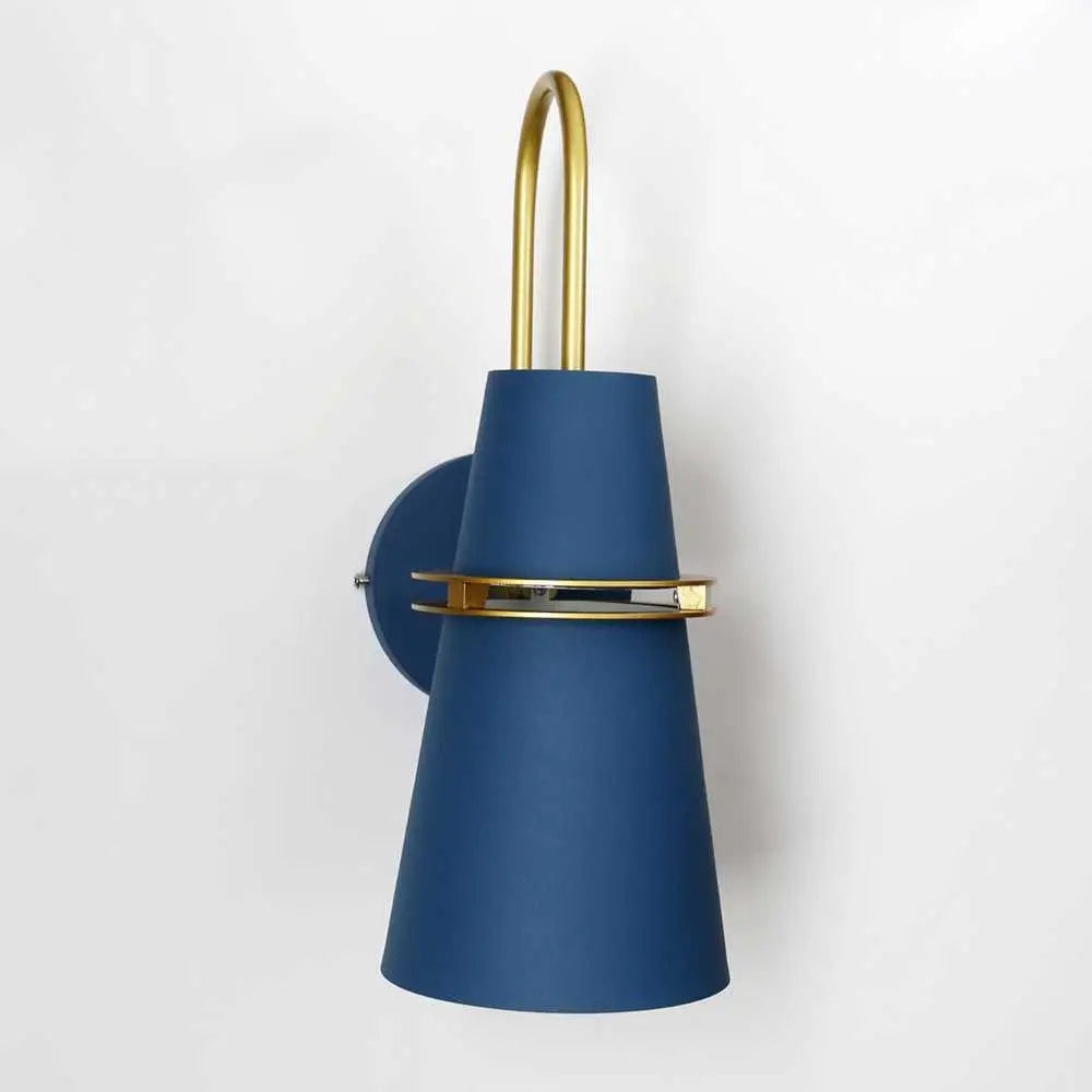 DecorBites™ nordic minimalist wall lamp with blue matte conical shade and gold-toned curved arm accent ring