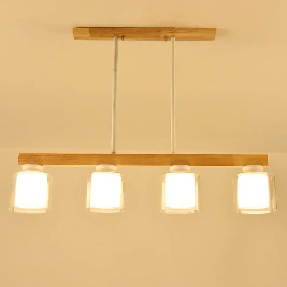 Decorbites™ nordic modern wood island pendant with natural wood frame and frosted glass shades hanging lamp