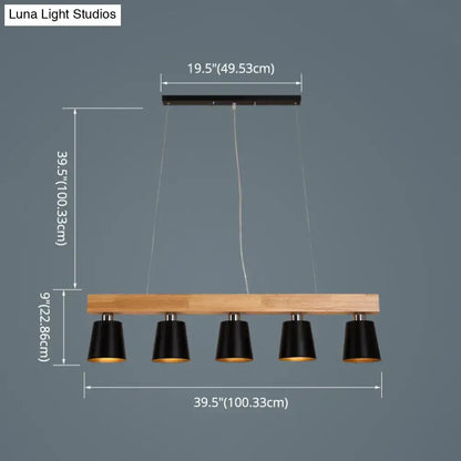 Decorbites™ nordic modern wood island pendant light with black metal lampshade and five cylindrical shades for work rooms