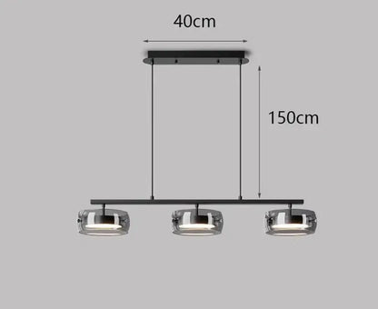 DecorBites™ Nordic pendant lamp with modern black metal frame and three warm white cylindrical glass shades for living rooms