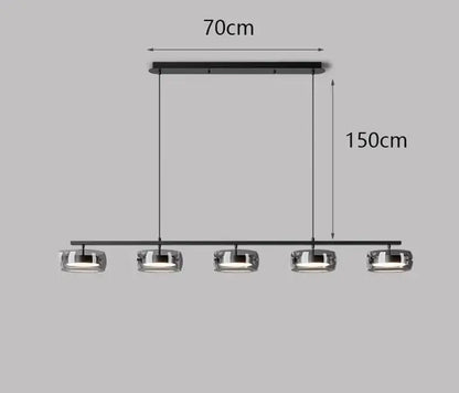 Decorbites™ nordic pendant lamp with modern black bar and five cylindrical glass shades for cold white or warm white lighting