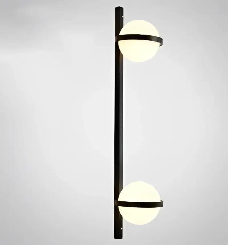 Black metal DecorBites™ Nordic planter light sconce with two spherical frosted glass shades for wall mounting