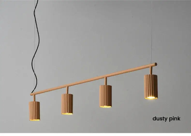 Dusty pink wooden pendant light with four fluted cylindrical shades from decorbites™ nordic rotatable donna circle chandelier