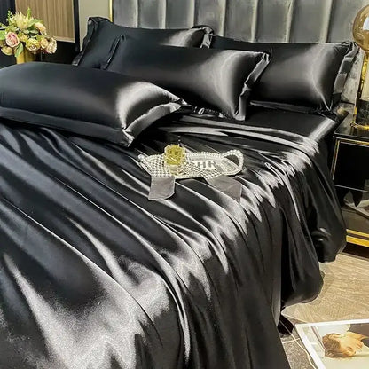 Black satin duvet cover bedding set with glossy smooth texture and elegant sheen for width bed summer comfort