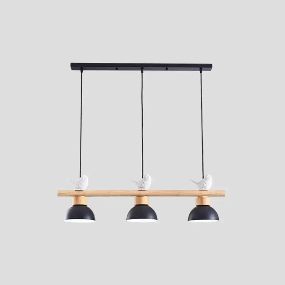 Decorbites™ nordic style 3-light wood bowl pendant with black and white metal shades and ceramic bird accents for island lighting with e26 e27 bulb base and inches shade