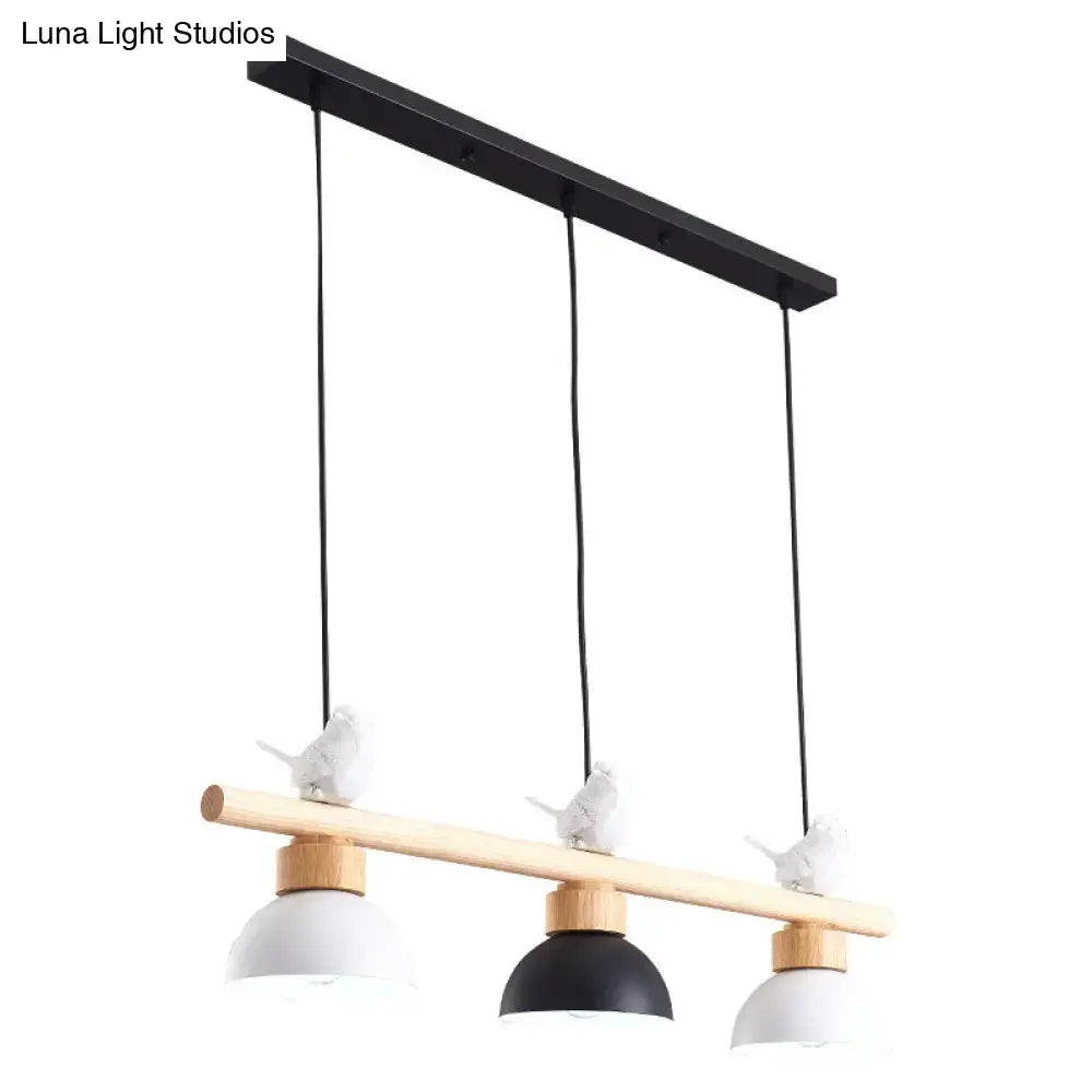 Modern decorbites nordic style 3-light wood bowl pendant with black metal bar and e26 e27 bulb base shades with bird figurines