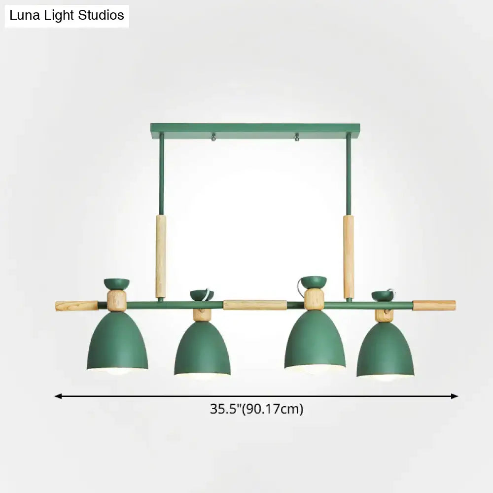 Decorbites™ nordic style island pendant with 4 green metal dome lights and wood detail 220v-240v island linear pendant