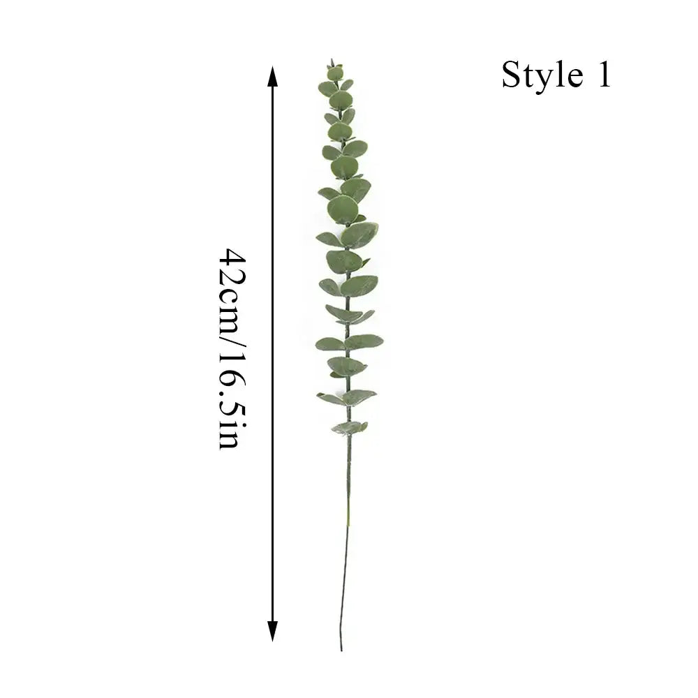 Decorbites™ nordic style plastic flower vase with a 42cm artificial eucalyptus stem featuring round green leaves and a slender brown stalk