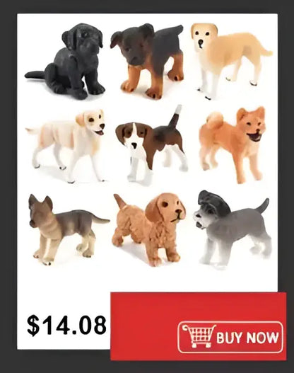 A collection of small detailed plastic dog figurines displayed inside a decorbites™ nordic style plastic flower vase