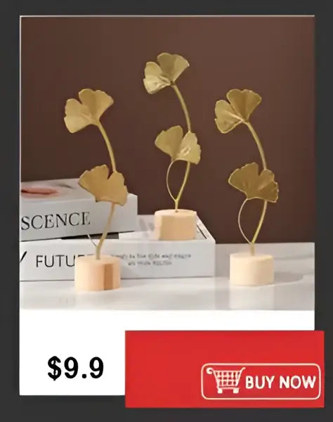 Decorbites nordic style plastic flower vase with golden metallic ginkgo leaf sculptures on beige bases for home decor