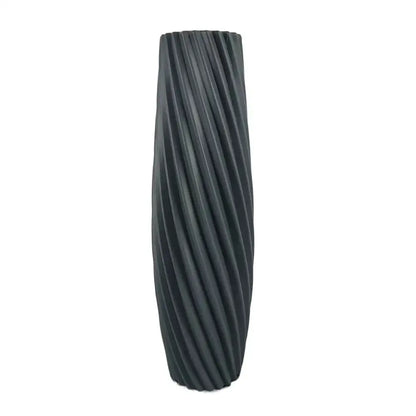 Dark gray vertically ribbed plastic flower vase with textured surface from decorbites™ nordic style collection