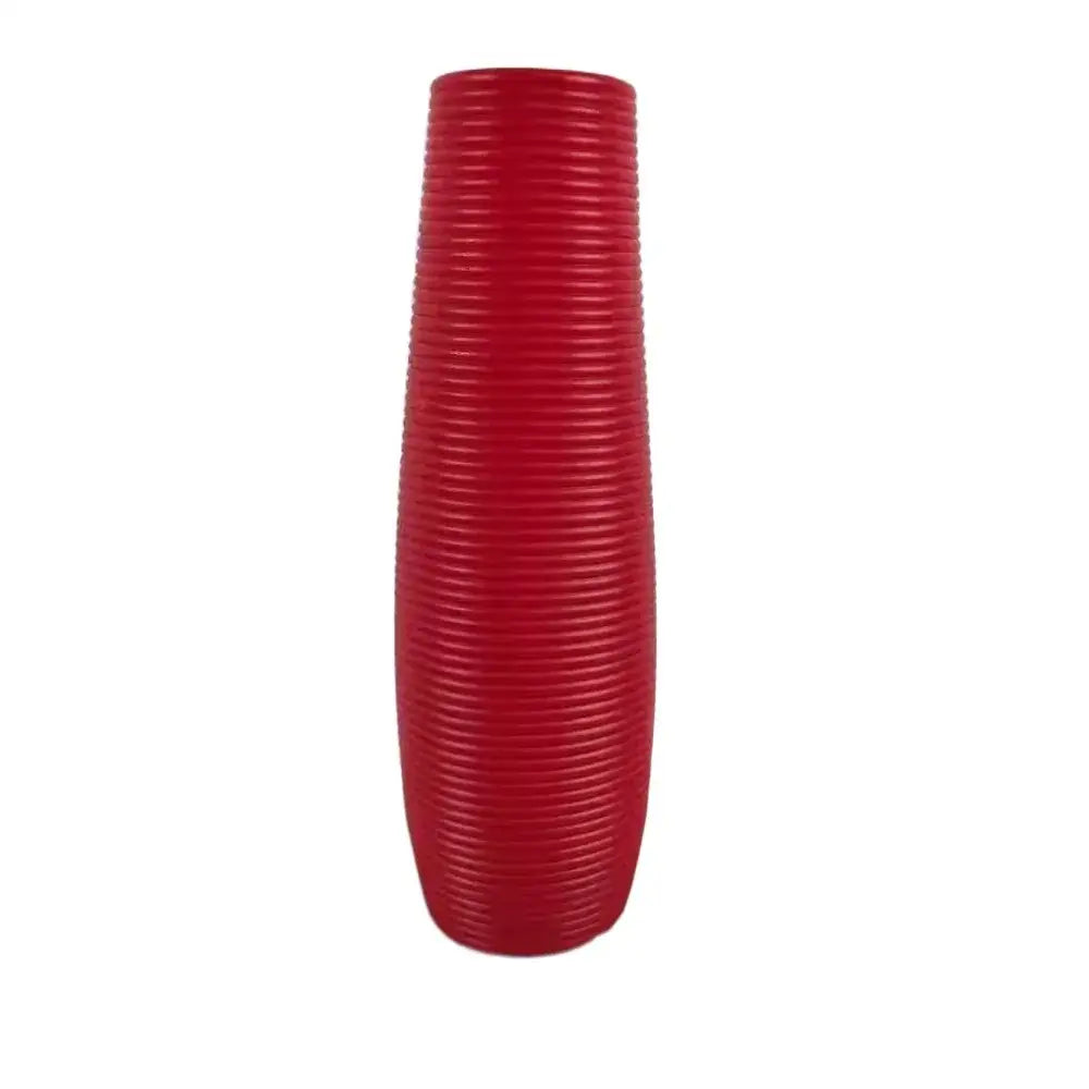 DecorBites™ nordic style tall vibrant red plastic flower vase with sleek ribbed texture for home decor