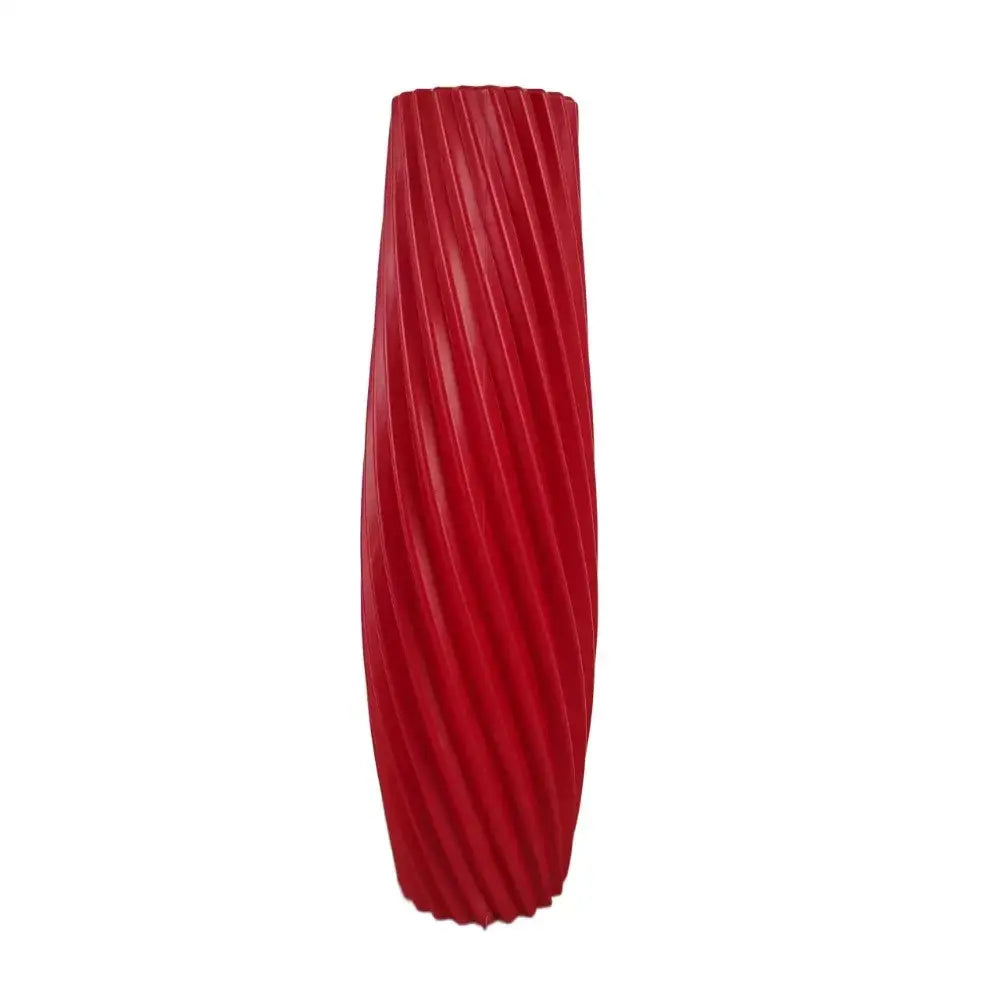 DecorBites™ nordic style tall red plastic flower vase with twisted ribbed texture for home decor