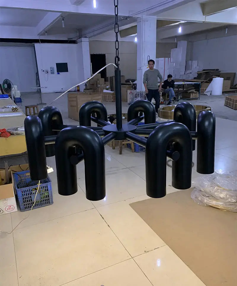 Black matte metal DecorBites™ Nordic u shape led ceiling chandelier with modern geometric design and eight curved arms