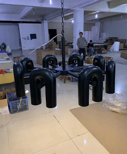 Black matte metal DecorBites™ Nordic u shape led ceiling chandelier with modern geometric design and eight curved arms