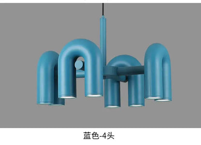 Decorbites™ nordic blue u shape led ceiling chandelier with four light fixtures for modern lighting designs