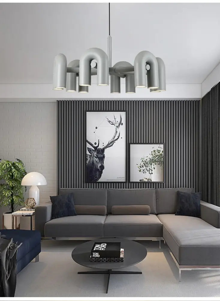 Modern gray pipe-style pendant light fixture from decorbites nordic u shape led ceiling chandelier design