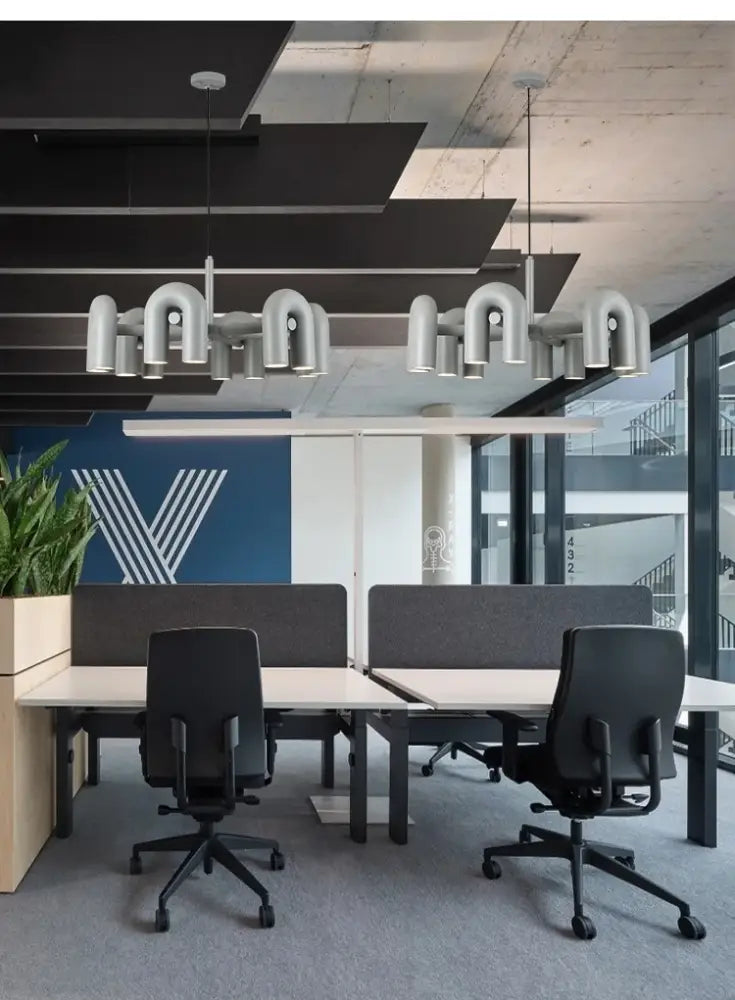Decorbites™ nordic u shape led ceiling chandelier with modern industrial silver metallic u-shaped pipe design