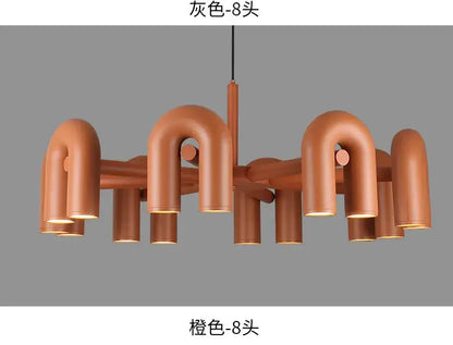 DecorBites Nordic u shape led ceiling chandelier with eight curved terracotta arms in modern industrial style