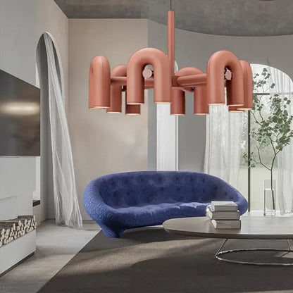 Decorbites™ nordic u shape led ceiling chandelier with sculptural matte rose gold tubular arms and modern design
