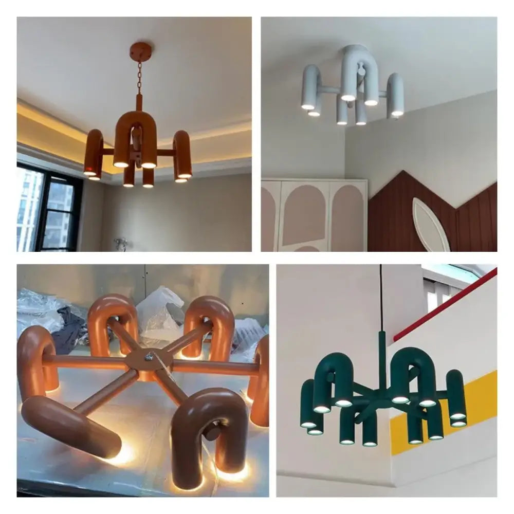 DecorBites™ nordic u shape led ceiling chandelier with matte warm brown or dark green finish and integrated led lights