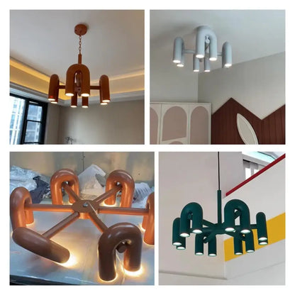 DecorBites™ nordic u shape led ceiling chandelier with matte warm brown or dark green finish and integrated led lights