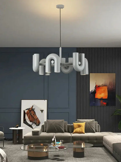 Modern white pipe-style pendant led ceiling light with sleek industrial design by decorbites™ nordic u shape led ceiling chandelier
