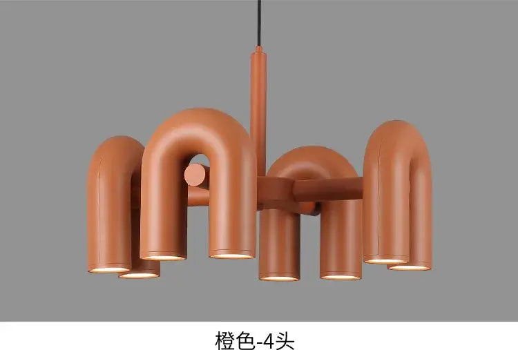 Decorbites™ nordic u shape led ceiling chandelier with terracotta curved pipe arms and sleek metallic finish