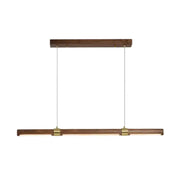 Modern minimalist wood island pendant with rectangular wooden frame and brass accents for dining table lighting