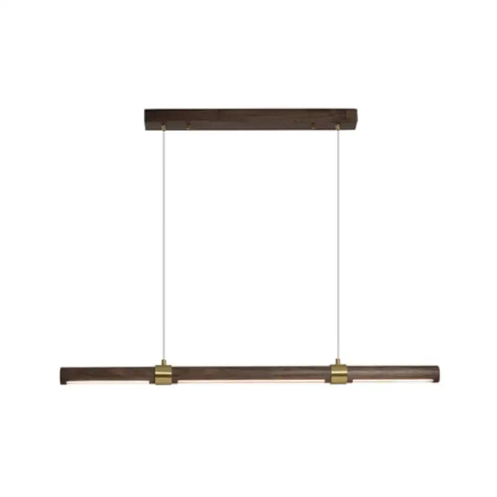 Modern wood island pendant with dark wood finish and brass accents for dining table by DecorBites™