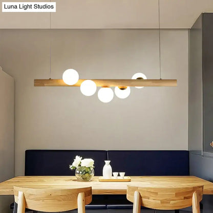 Decorbites nordic wood island pendant with beige wooden bar and frosted globe bulbs for dining room chain cord length adjustable